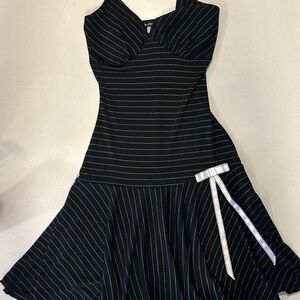 Vintage Y2k Babydoll 1990 Pinstripe Whimsigoth Cottage Size Small Black Dress